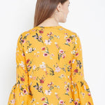 Women Mustard Color Floral Printed Crepe Top