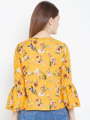 Women Mustard Color Floral Printed Crepe Top