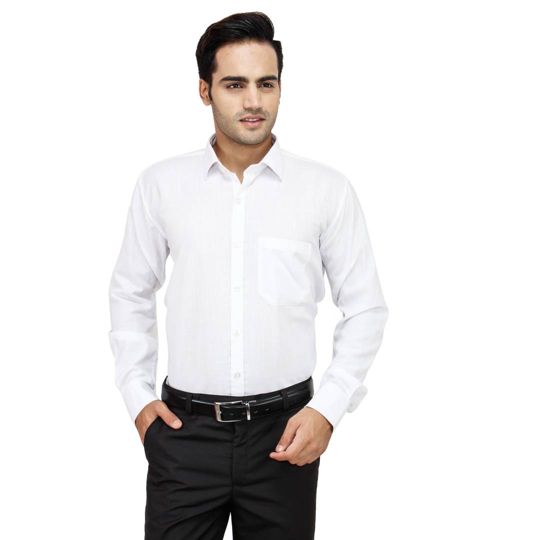 Men's White Cotton Long Sleeve Solid Regular Fit Formal Shirt