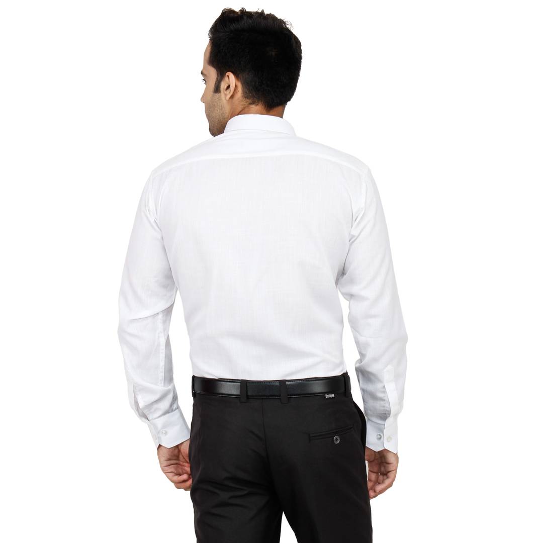 Men's White Cotton Long Sleeve Solid Regular Fit Formal Shirt