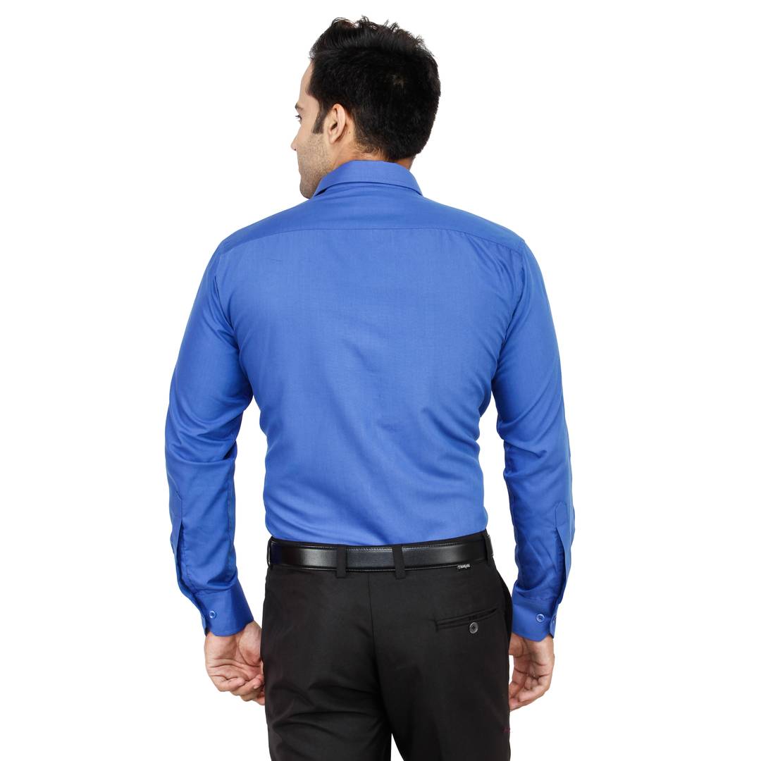 Men's Blue Cotton Long Sleeve Solid Regular Fit Formal Shirt