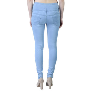 Women'S Trendy Denim Lycra Light Blue Solid High Waist Jeans