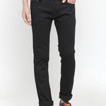 Men's Black Cotton Spandex Solid Regular Fit Mid-Rise Jeans