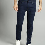 Men's Blue Cotton Spandex Solid Regular Fit Mid-Rise Jeans