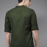 Men's Green Cotton Solid Long Sleeves Slim Fit Casual Shirt
