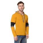Men's Yellow Typography Cotton Self Pattern Hooded T-Shirt