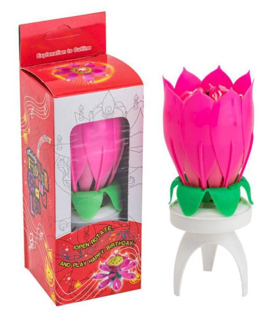 Pink Lotus Rotating Musical Birthday Candle (Pack Of 1)