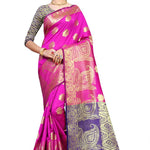 Pink Woven Design Silk Blend Saree With Blouse Piece