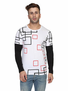 Men's White Cotton Printed Round Neck Tees