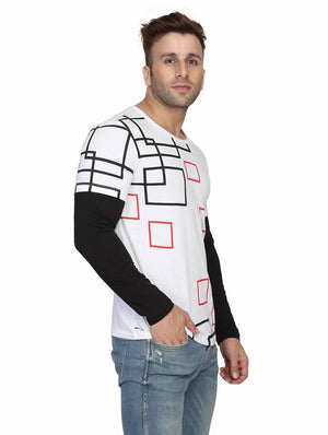 Men's White Cotton Printed Round Neck Tees