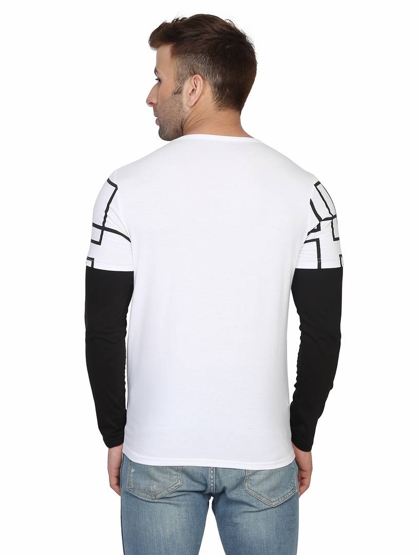 Men's White Cotton Printed Round Neck Tees