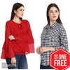 Combo Of 2 Check Bell Sleeve Top