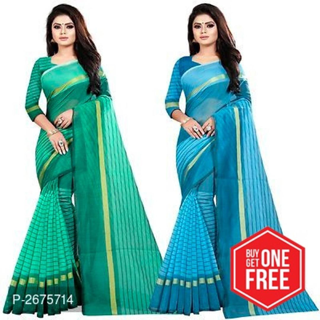 Trendy Multicolored Cotton Silk Saree With Blouse Piece ( Set Of 2 Pieces )
