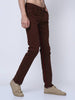 Men's Brown Cotton Blend Solid Low-Rise Slim Fit Regular Trousers