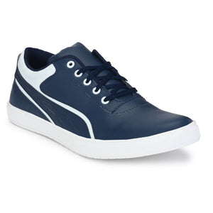 Blue & White Lace-Up Self Design Casual Shoes For Men's