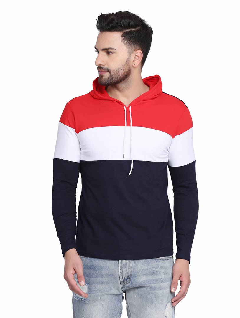 Men's Multicoloured Cotton Colourblocked Hooded Tees