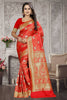 Women's Red Cotton Silk Woven Design Free Size Saree with Blouse piece