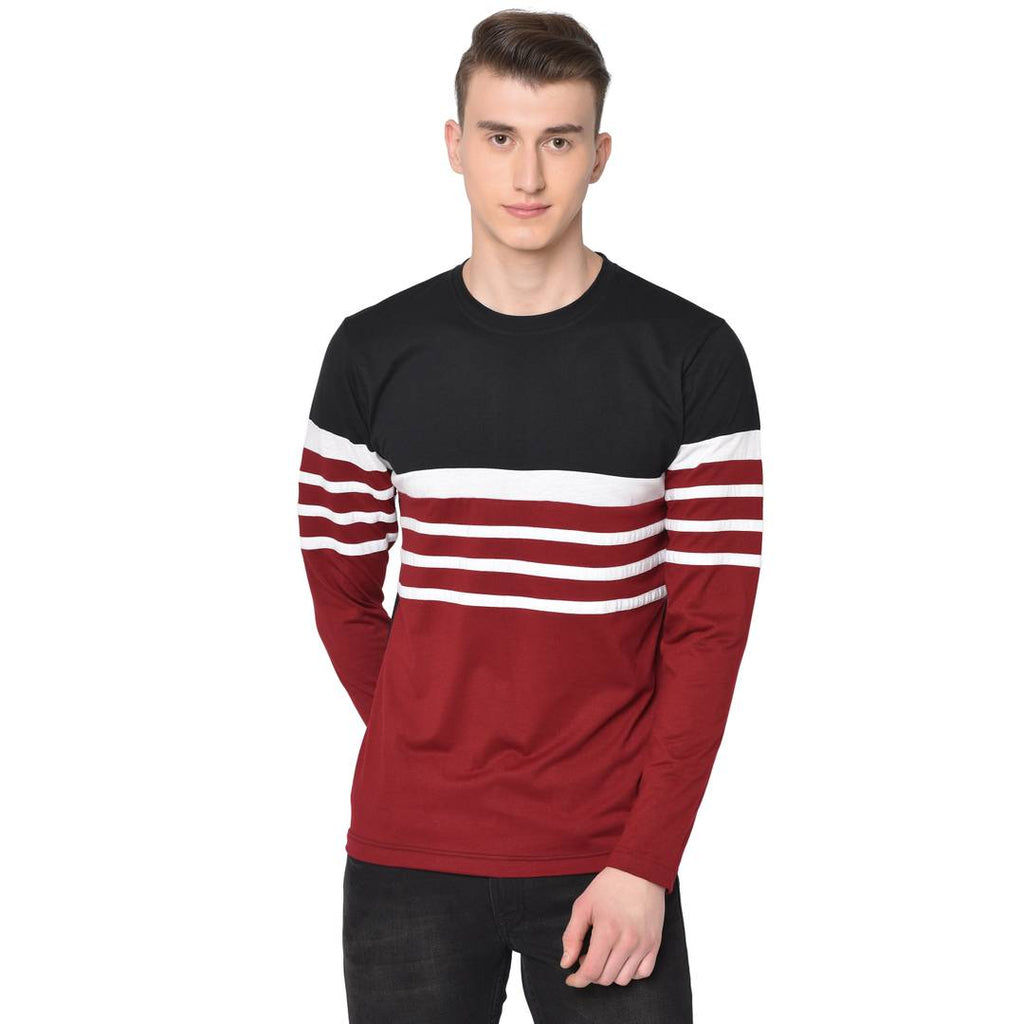 Men's Multicoloured Cotton Self Pattern Round Neck Tees