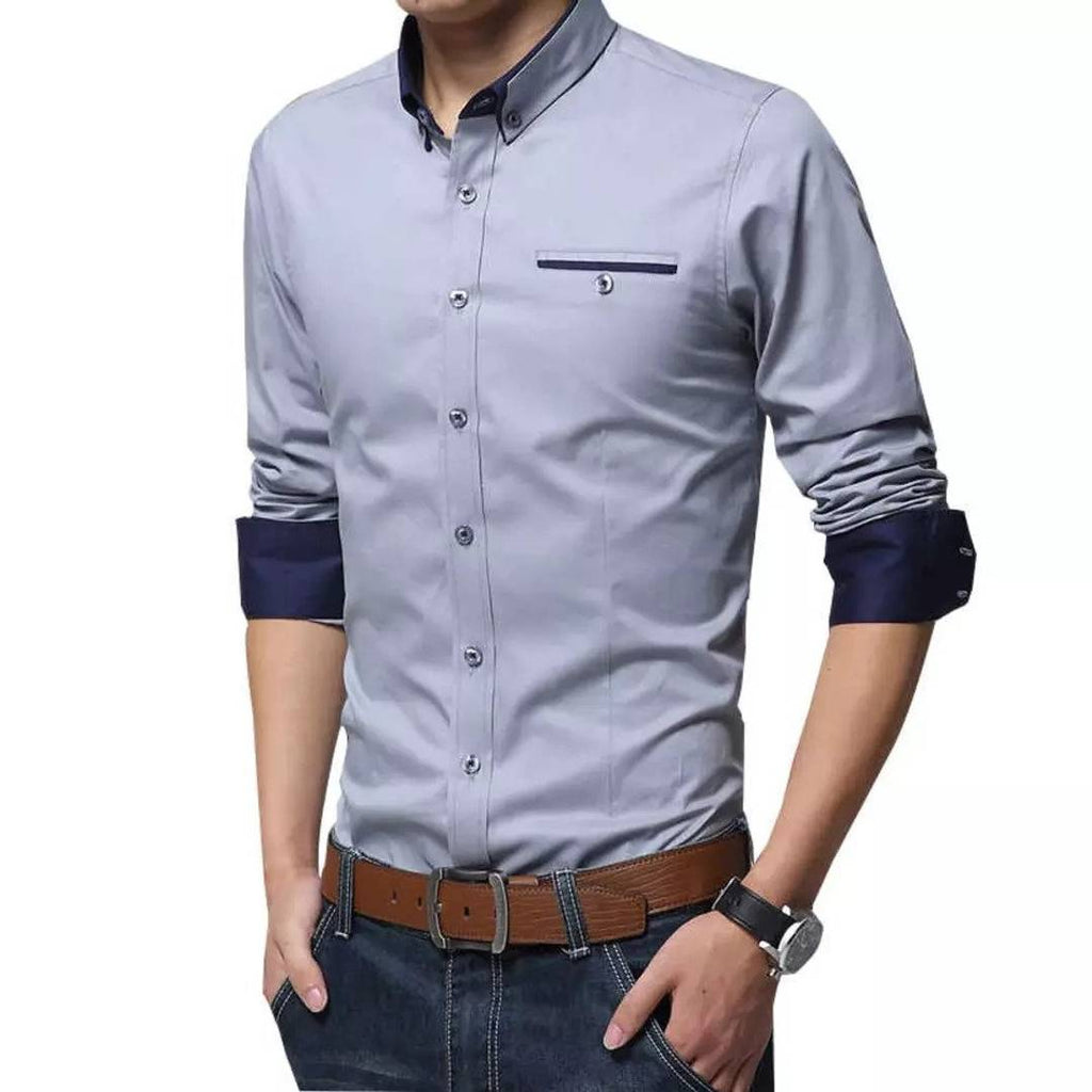 Men's Grey Cotton Long Sleeves Regular Fit Casual Shirts