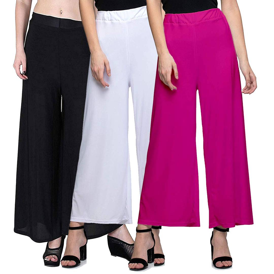 Elite Multicoloured Synthetic Women Palazzo(Set Of 3)