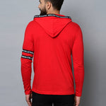 Men's Red Cotton Self Pattern Hooded Tees