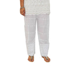 Elite White Embroidered Cotton Women Palazzo