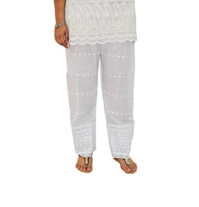 Elite White Embroidered Cotton Women Palazzo