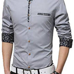 Men's Grey Cotton Self Pattern Long Sleeves Regular Fit Casual Shirt