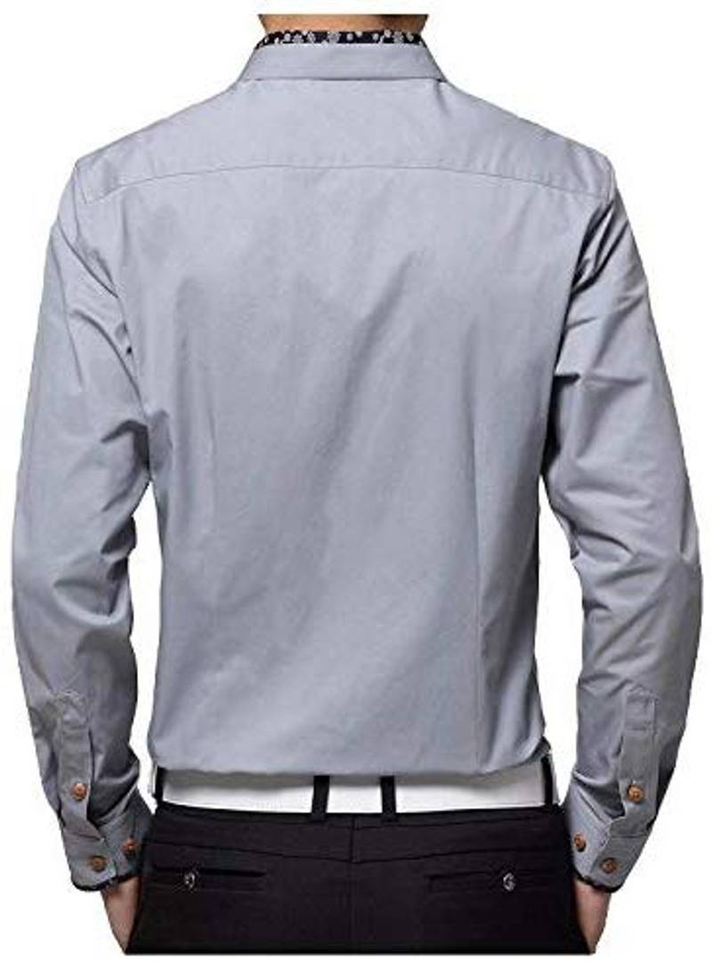Men's Grey Cotton Self Pattern Long Sleeves Regular Fit Casual Shirt