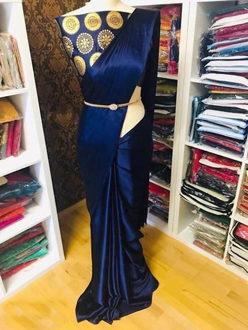 Trendy Satin Solid Saree with Blouse piece