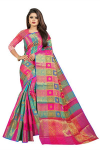 Multicoloured Silk Blend Jacquard Saree with Blouse piece