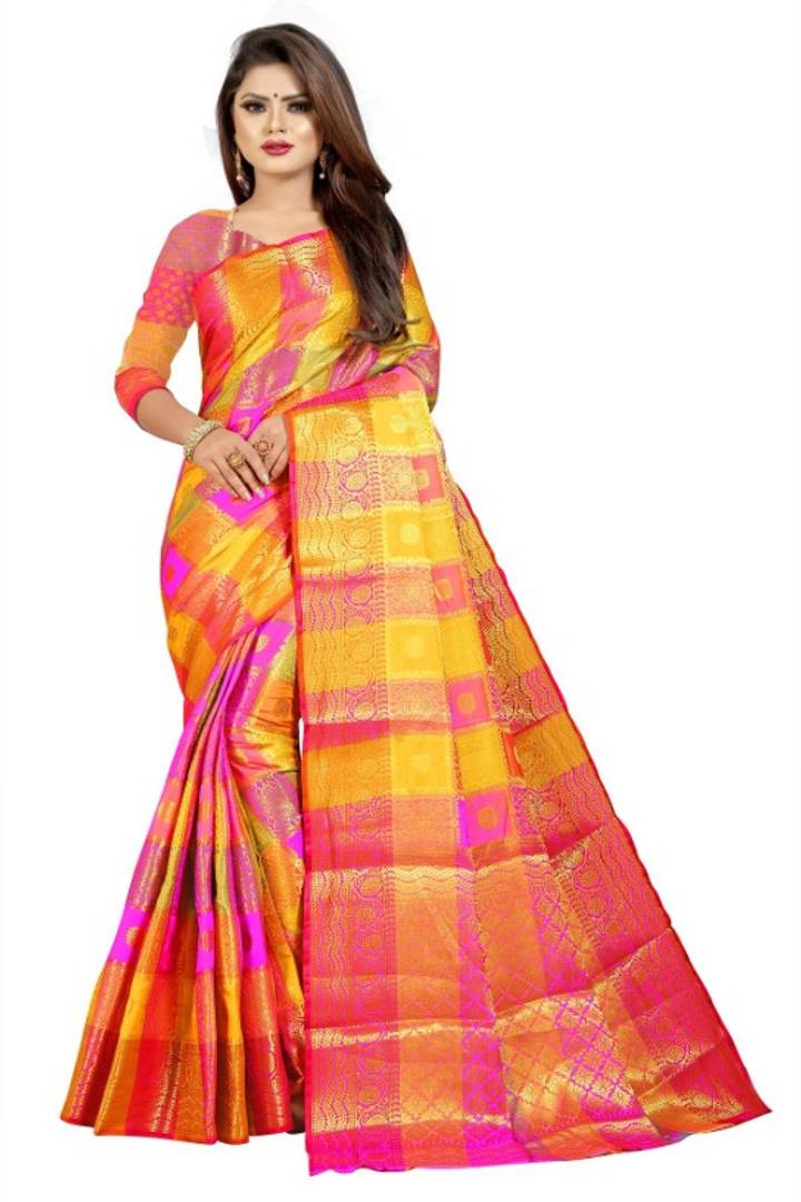 Multicoloured Silk Blend Jacquard Saree with Blouse piece