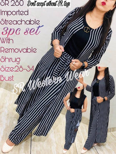 3 Piece Solid Top Striped Bottom with Removable Striped Shrug