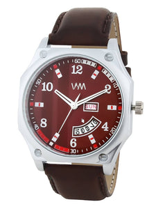Men's Stylish Maroon Synthetic Leather Analog Watches