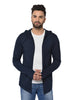 Men's Blue Polycotton Solid Long Sleeves Hooded Cardigan