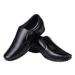 Genuine Leather Men's Formal Stitched Black Slip On Shoes
