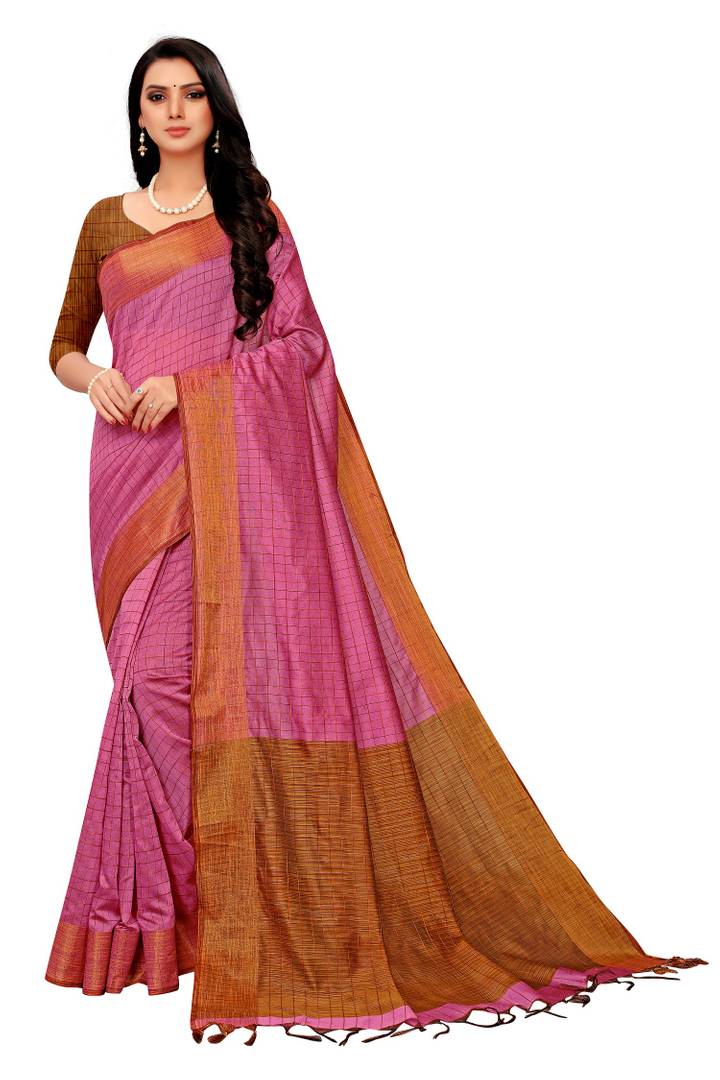 Pink Cotton Silk Saree with Blouse piece