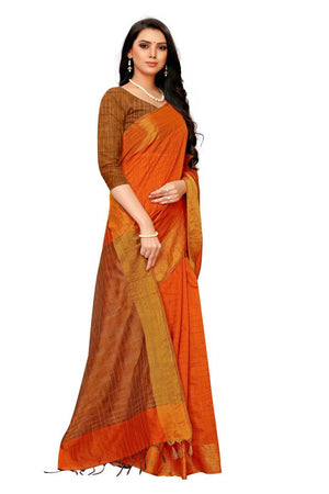 Orange Cotton Silk Saree with Blouse piece