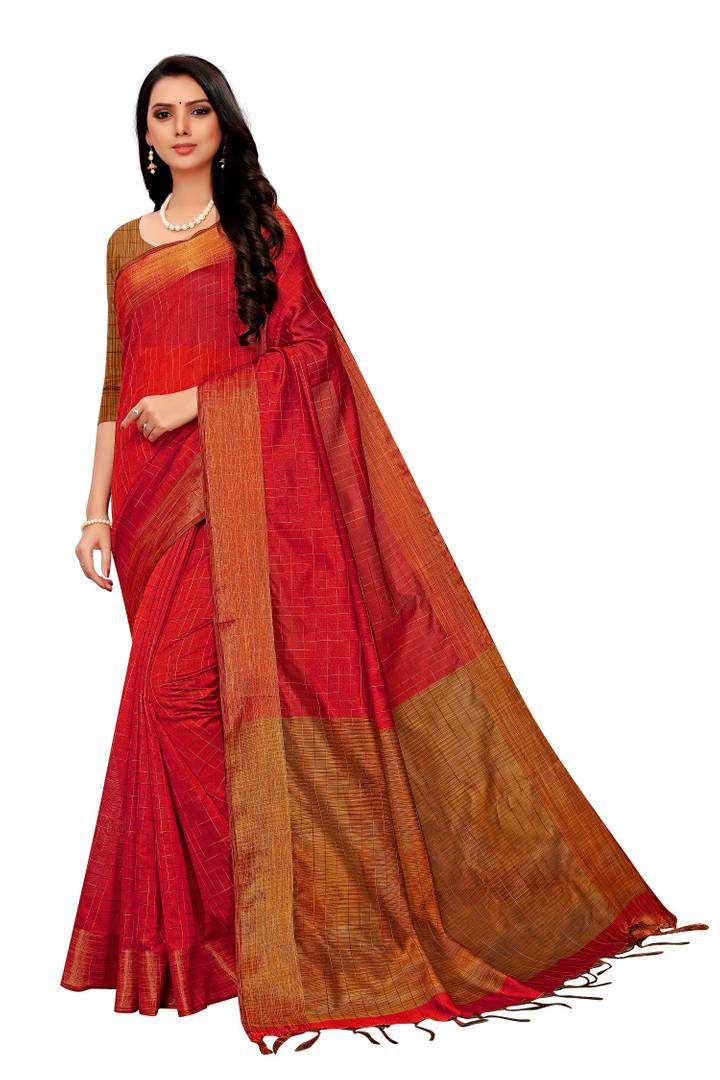 Red Cotton Silk Saree with Blouse piece