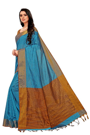 Blue Cotton Silk Saree with Blouse piece