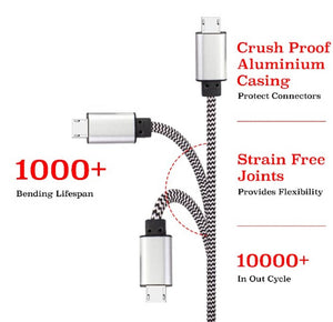 Braided Tough Micro USB Data Cable with Fast Charging up to 2.4A for All Mobile Devices and Tablets (Silver , 1 m/3.3 feet)