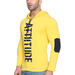 Men's Yellow Cotton Printed Hooded Tees