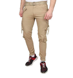 Men's Beige Solid Cotton Dori Style Cargo Pants