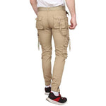 Men's Beige Solid Cotton Dori Style Cargo Pants