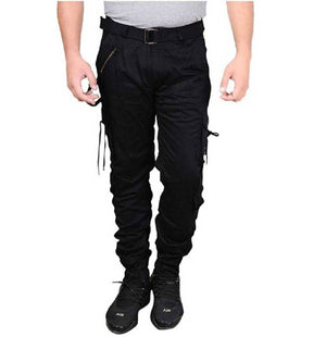 Men's Black Solid Cotton Dori Style Cargo Pants