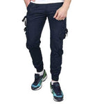 Men's Blue Solid Cotton Dori Style Cargo Pants