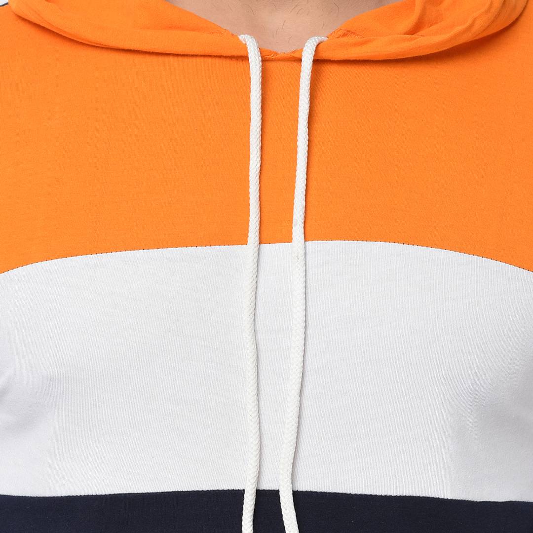 Multicoloured Colourblocked Cotton Hooded T-Shirt