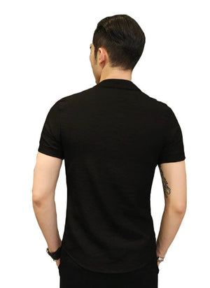 Men's Black Cotton Solid Short Sleeves Slim Fit Casual Shirt
