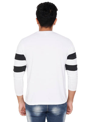 White Colourblocked Cotton Blend Round Neck T-Shirt For Men