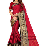 Red Cotton Silk Jacquard Saree with Blouse piece